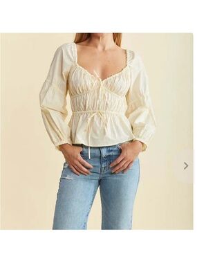Ciao Lucia Capella Bohemian Peasant Milkmaid Top Cream Cotton Poplin S